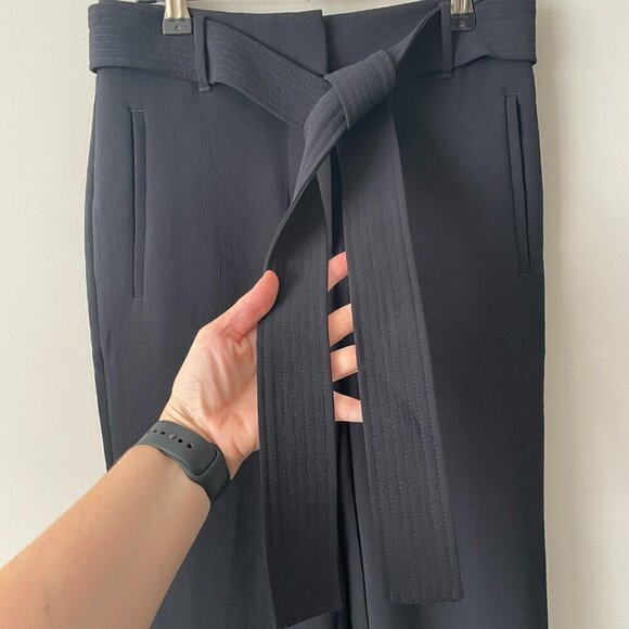 WIlfred Tie-Front High Rise Belted Flat Front Straight Leg Casual Pants Black 2 - Picture 4 of 10